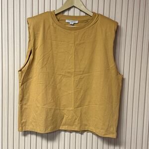 AllSaints Coni Tank Ochre Yellow Padded Shoulder Top Women’s Size L